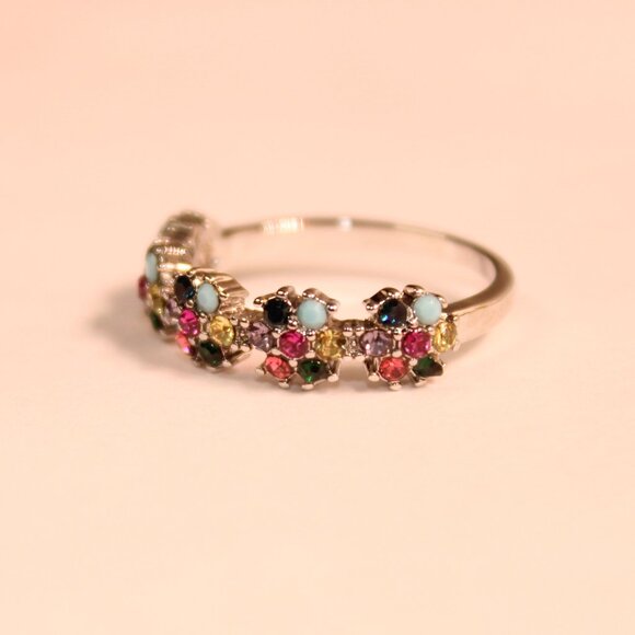 COLORFUL FLOWER GEMSTONE RING - Picture 2 of 4